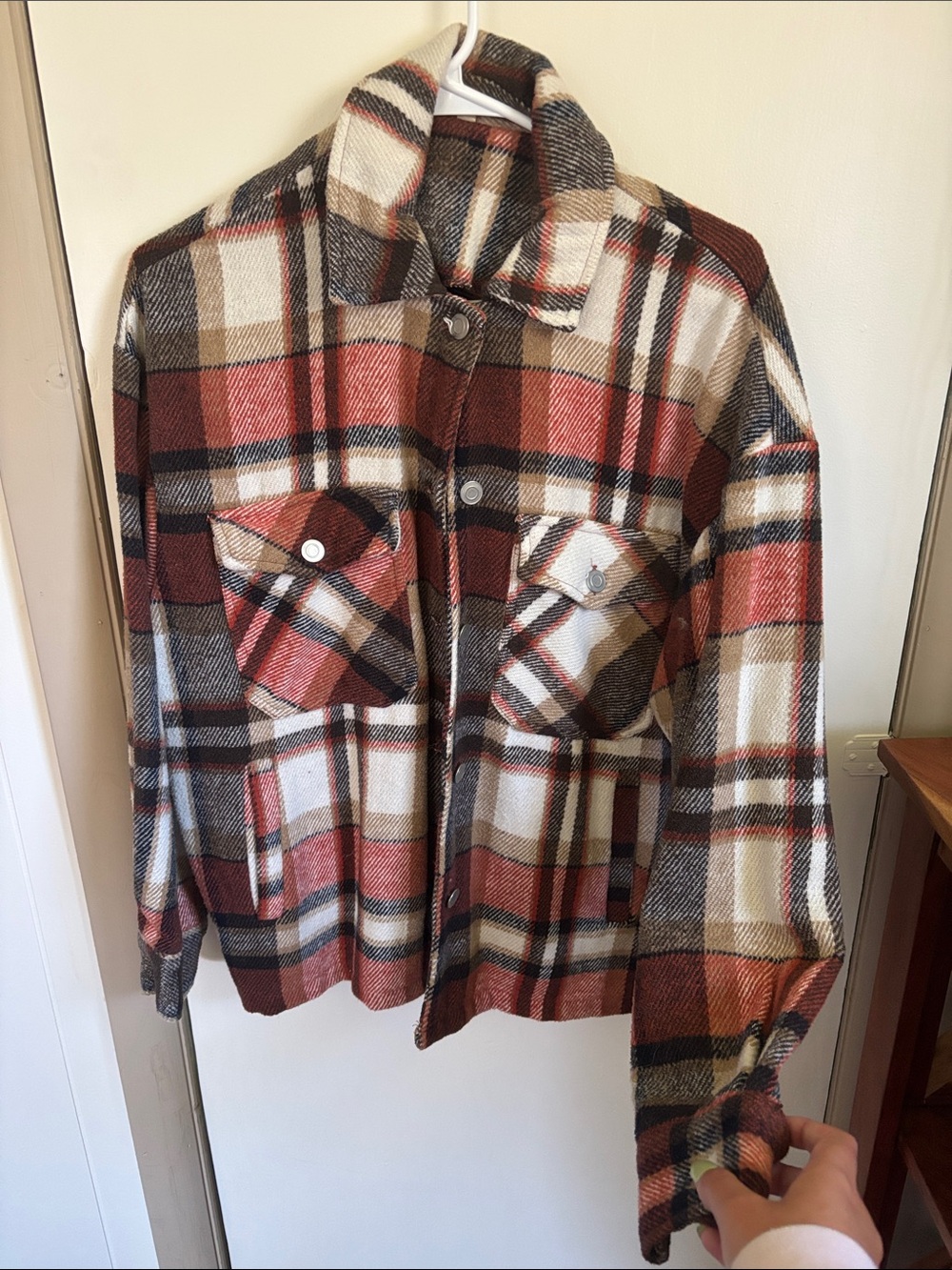 Rust Plaid Button-Up Jacket Coat